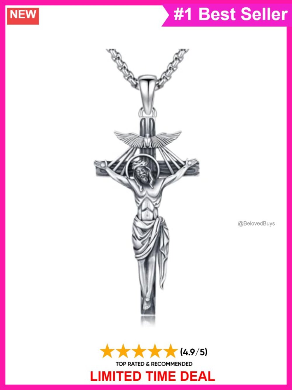 925 Sterling Silver Crucifix Dove Amulet Pendant Necklace 22in Men Women
